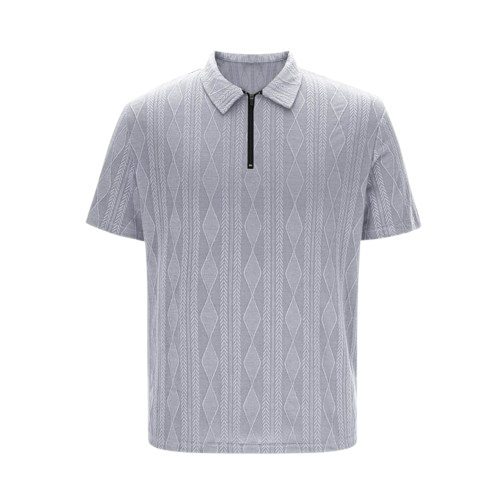 Mens Grey Standard Fit Polo Collor Zip Strip T-Shirts.