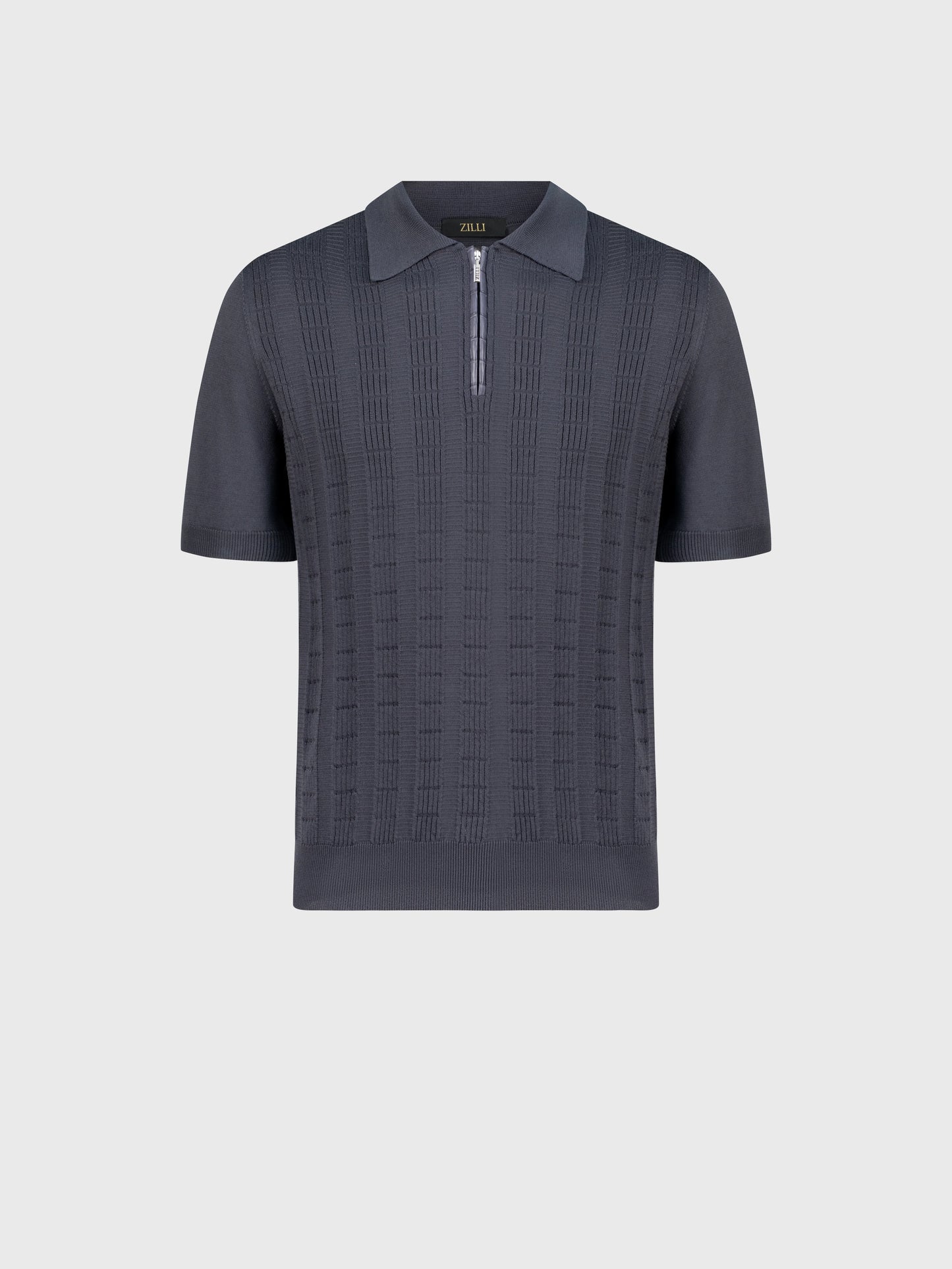 Mens Grey Standard Fit Polo Collor Zip Strip T-Shirts.