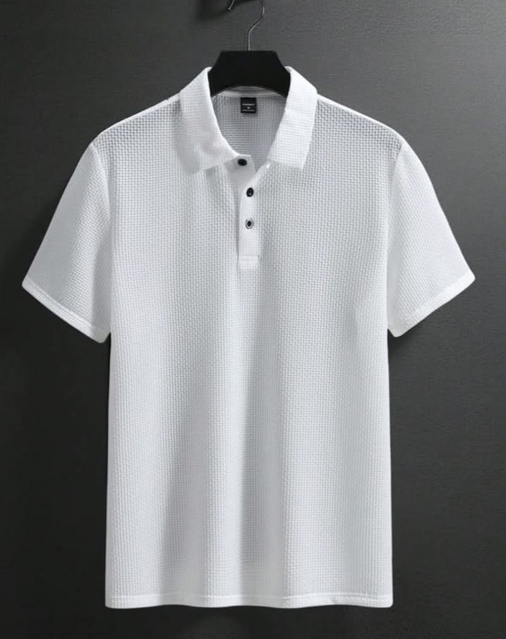 Mens Flexiable Silk Ice Mesh Polo White T-shirt.