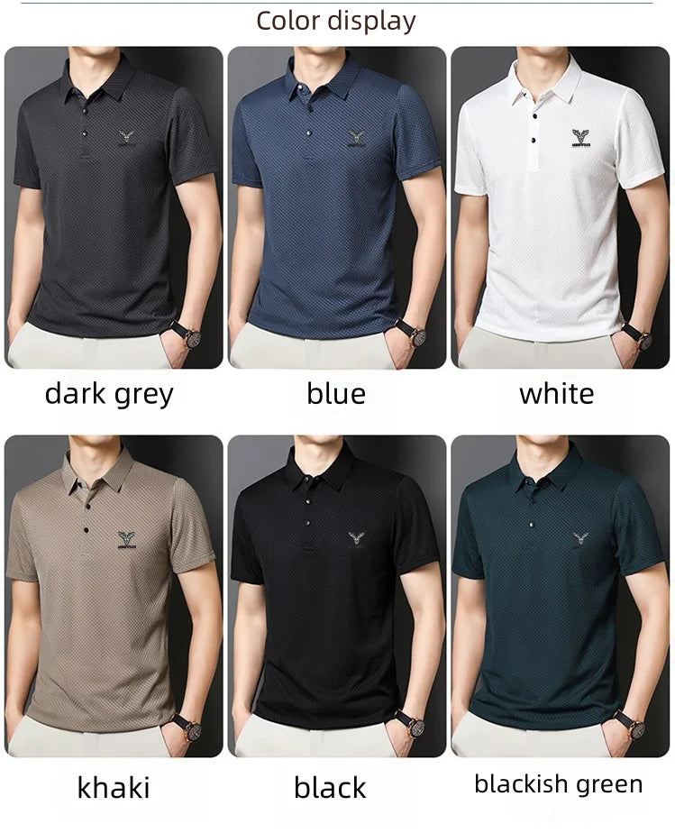 Mens Flexiable Silk Ice Mesh Polo White T-shirt.