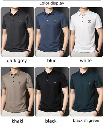 Mens Flexiable Silk Ice Mesh Polo White T-shirt.