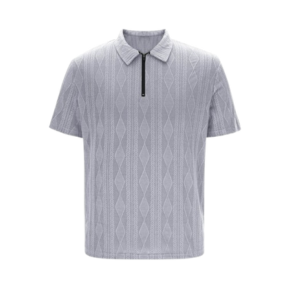 Mens Grey Standard Fit Polo Collor Zip Strip T-Shirts.