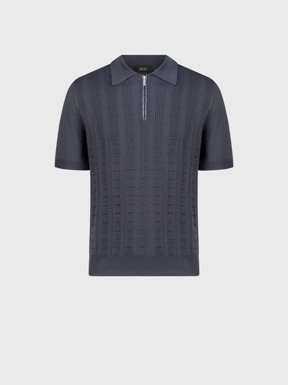 Mens Grey Standard Fit Polo Collor Zip Strip T-Shirts.