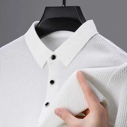 Mens Flexiable Silk Ice Mesh Polo White T-shirt.